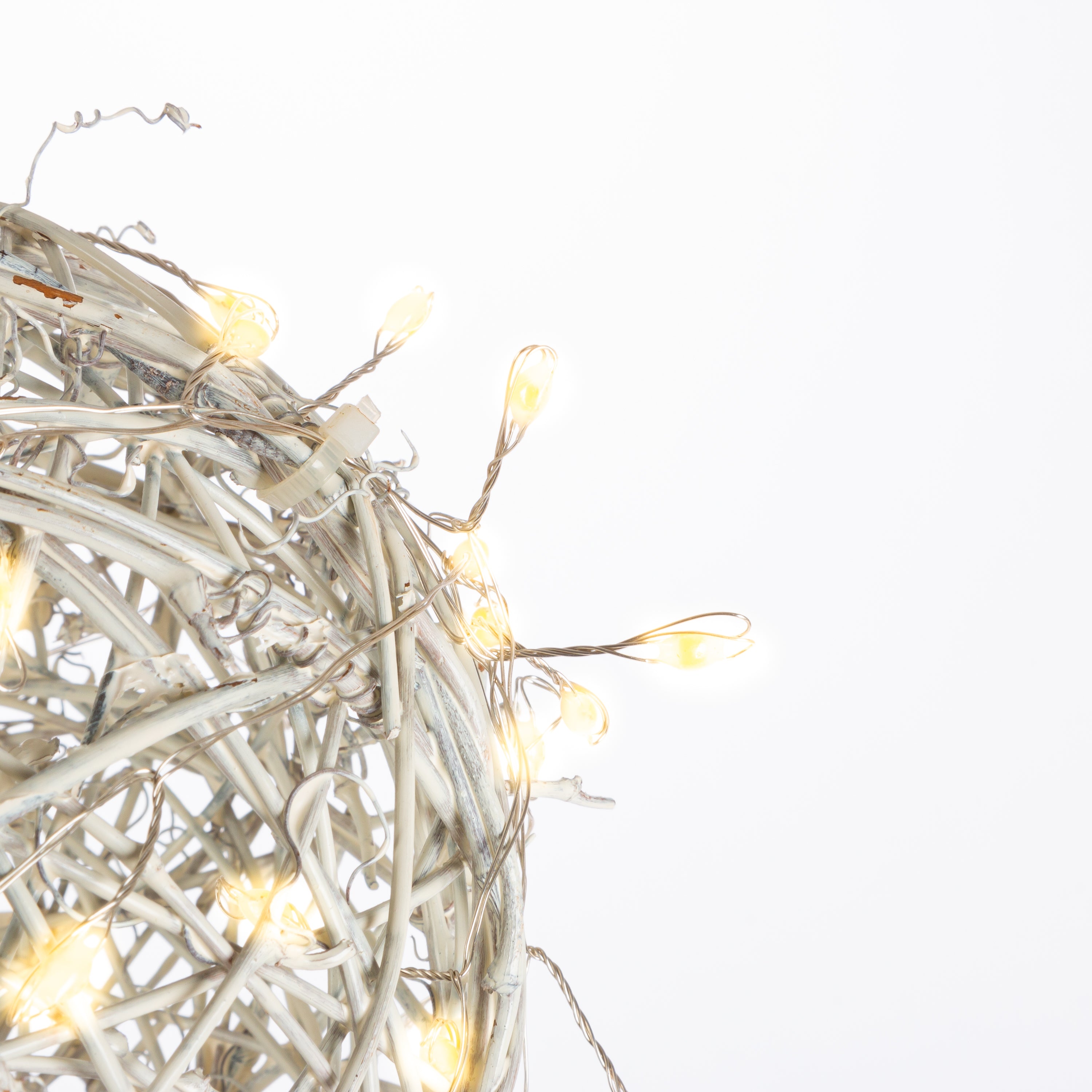 Set of 3 White Modern Organic Vine Balls, Battery Operated LED